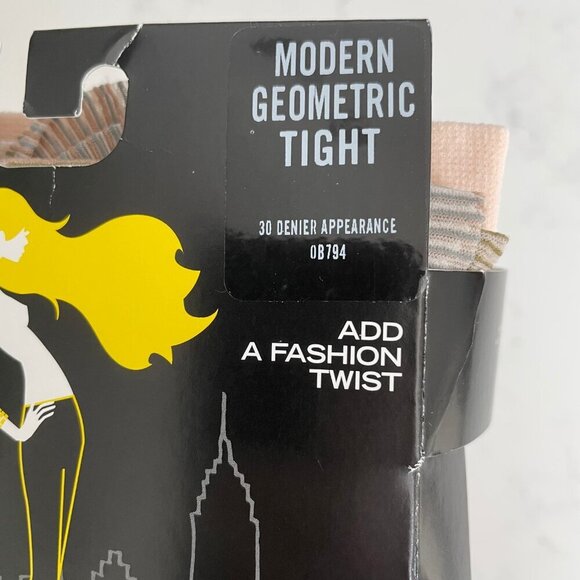 DKNY Fashion for Nordstrom Tulle Combo Modern Geometric Tights Grey Tan Sz Tall - Picture 2 of 10